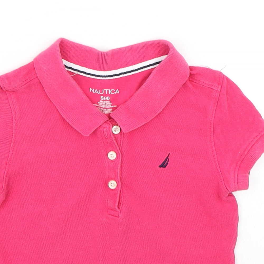 Nautica Girls Pink  Cotton Basic Polo Size 4 Years Collared Pullover