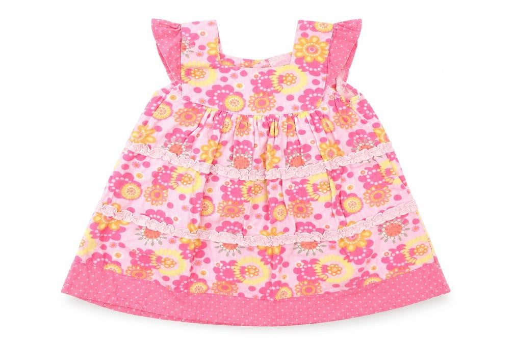 Cherokee Girls Pink Floral Cotton A-Line  Size 12-18 Months  Square Neck