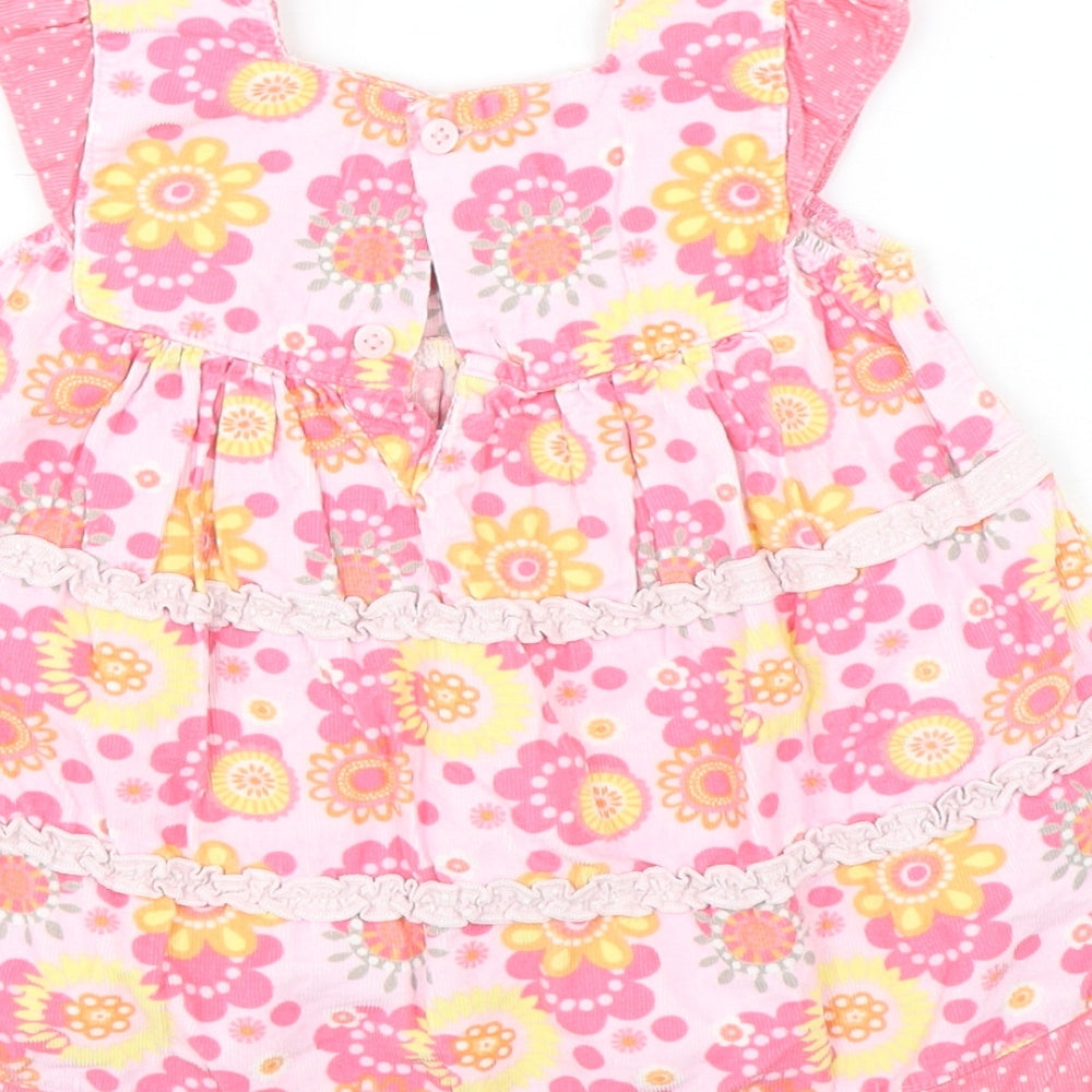 Cherokee Girls Pink Floral Cotton A-Line  Size 12-18 Months  Square Neck
