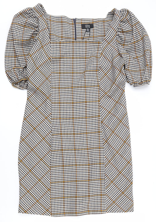 Lola Skye Womens Multicoloured Geometric Polyester A-Line  Size 12  Square Neck Zip