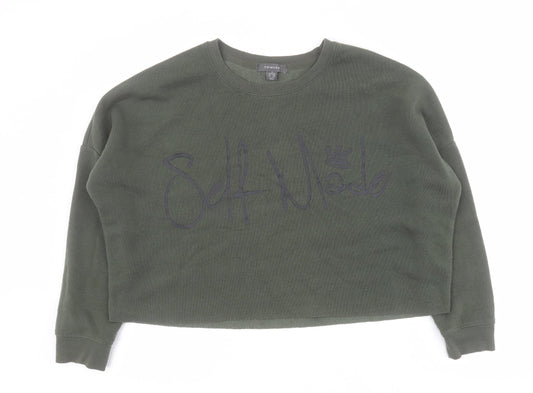 Primark Womens Green  Viscose Pullover Sweatshirt Size M  Pullover - 'Self Made'