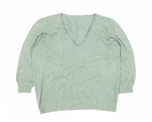 Marks and Spencer Womens Green V-Neck  Viscose Pullover Jumper Size 18