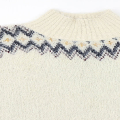 Preloved Matalan Girls Multicoloured High Neck Fair Isle Polyester Pullover Jumper Size 9 Years  Pullover - Detail