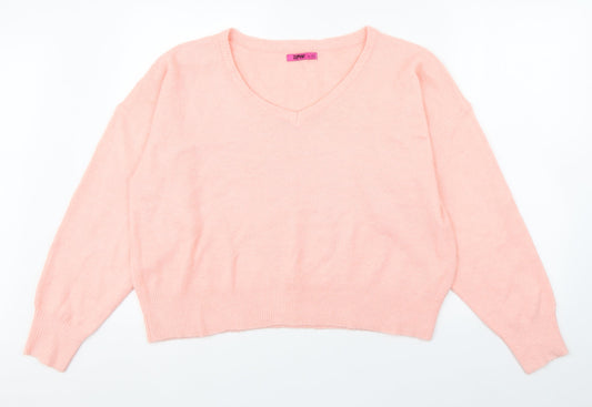 2Xtrenz Womens Pink V-Neck  Acrylic Pullover Jumper Size XL