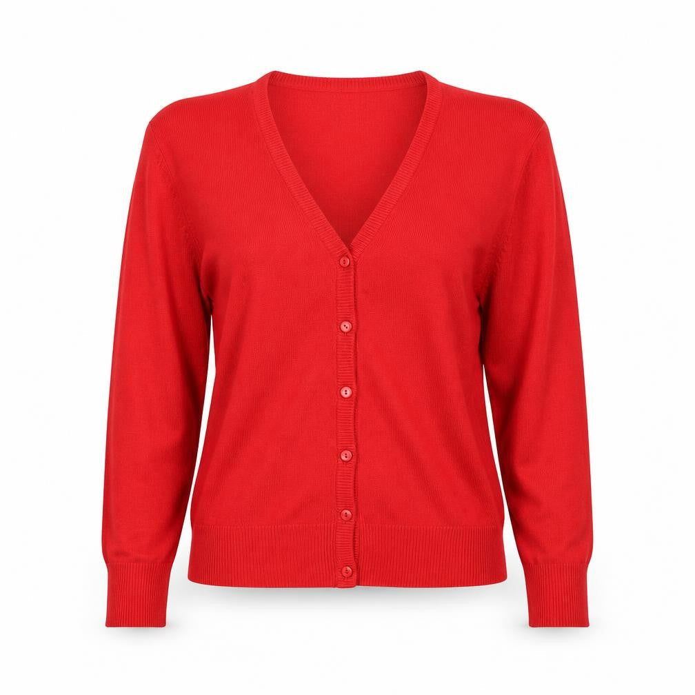 Fay Louise Womens Red V-Neck  Acrylic Cardigan Jumper Size M
