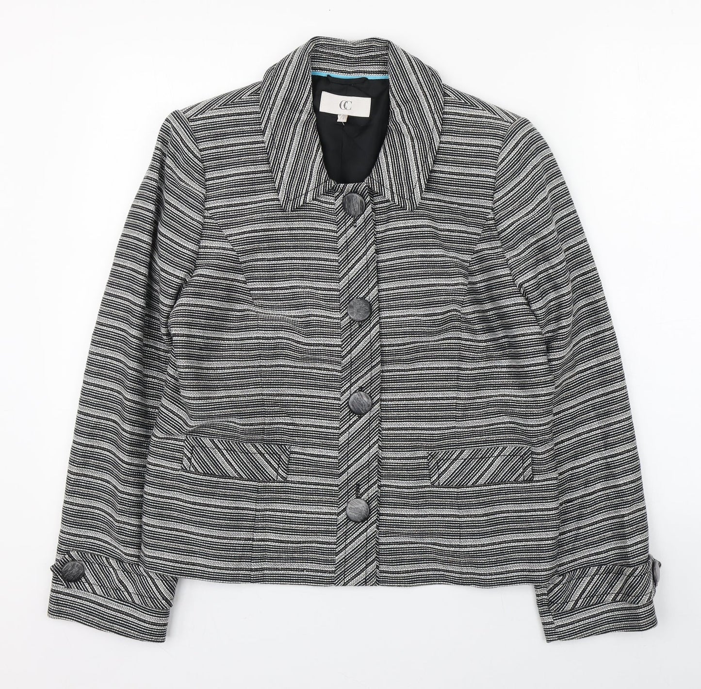 CC Womens Black Striped  Jacket Blazer Size 14  Button
