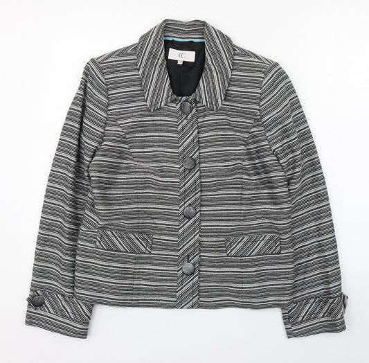 CC Womens Black Striped  Jacket Blazer Size 14  Button
