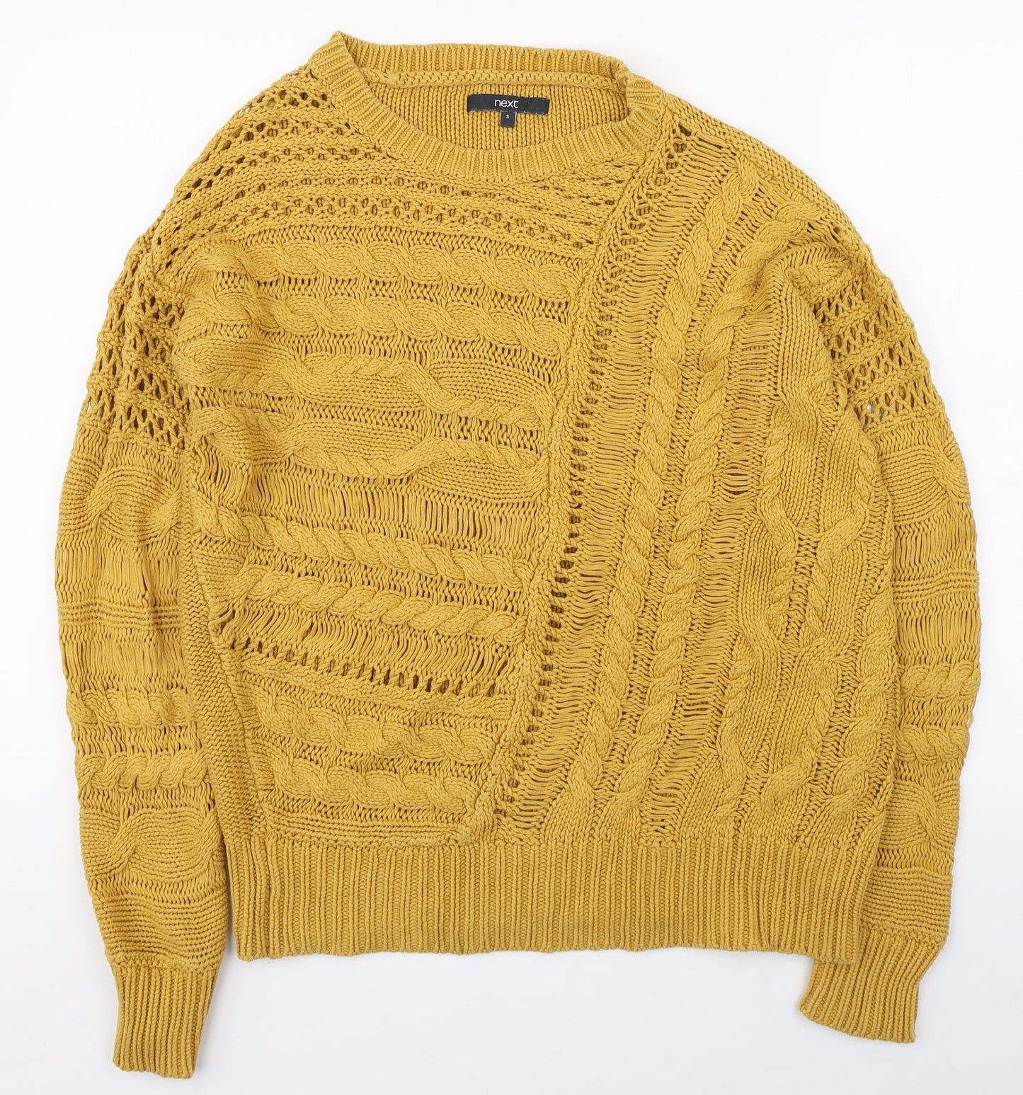 Next Womens Yellow Round Neck  Cotton Pullover Jumper Size S
