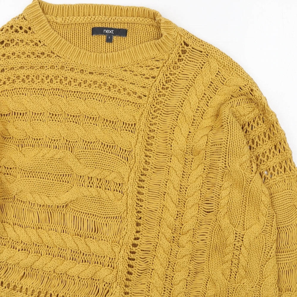 Next Womens Yellow Round Neck  Cotton Pullover Jumper Size S