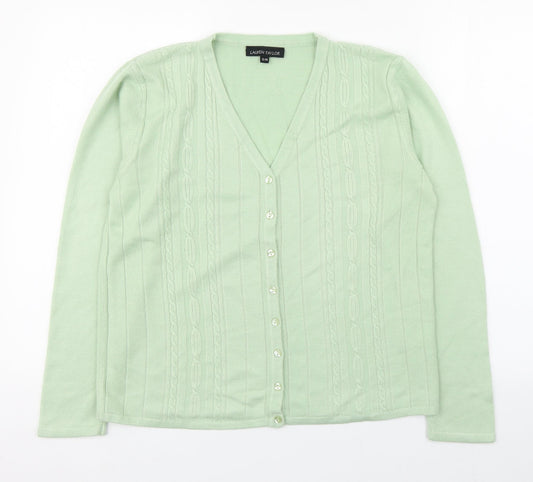 Lauren Taylor Womens Green V-Neck  Acrylic Cardigan Jumper Size S