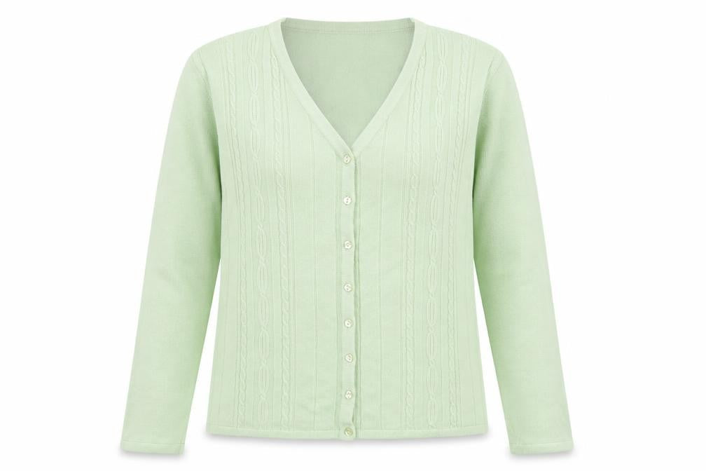 Lauren Taylor Womens Green V-Neck  Acrylic Cardigan Jumper Size S