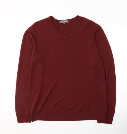 Preloved Marks and Spencer  Mens Red V-Neck  Acrylic Pullover Jumper Size L - Front