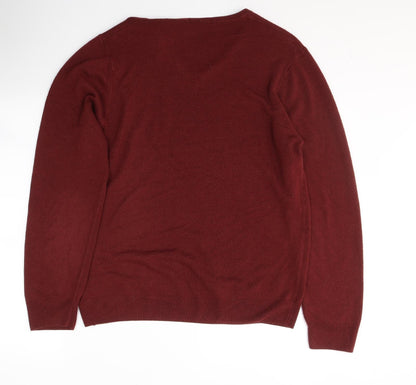 Preloved Marks and Spencer  Mens Red V-Neck  Acrylic Pullover Jumper Size L - Back