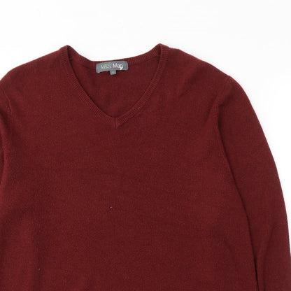 Preloved Marks and Spencer  Mens Red V-Neck  Acrylic Pullover Jumper Size L - Detail