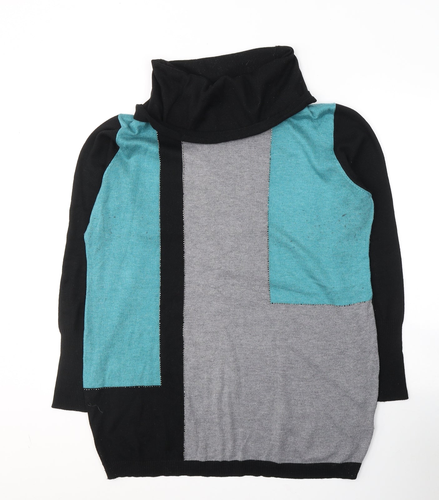 Roman Womens Black Colourblock Acrylic Basic Blouse Size 20 Roll Neck
