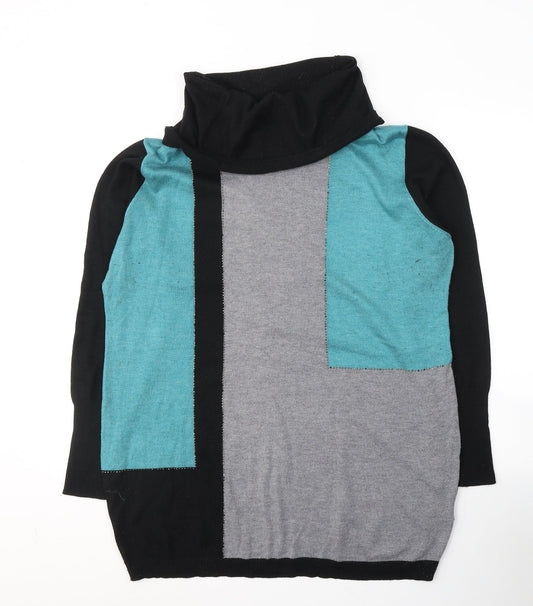 Roman Womens Black Colourblock Acrylic Basic Blouse Size 20 Roll Neck