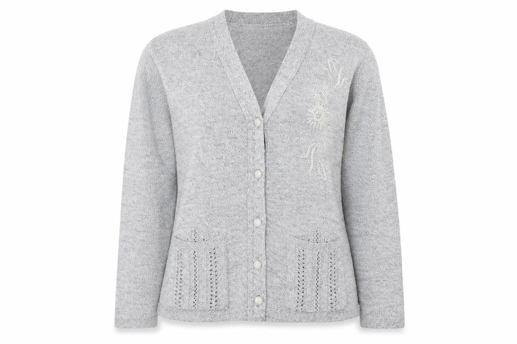 Florida Womens Grey V-Neck  Acrylic Cardigan Jumper Size S