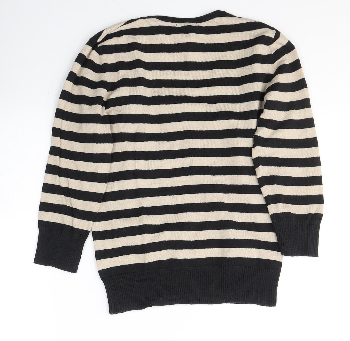 Phildar Womens Black Round Neck Striped Acrylic Pullover Jumper Size S