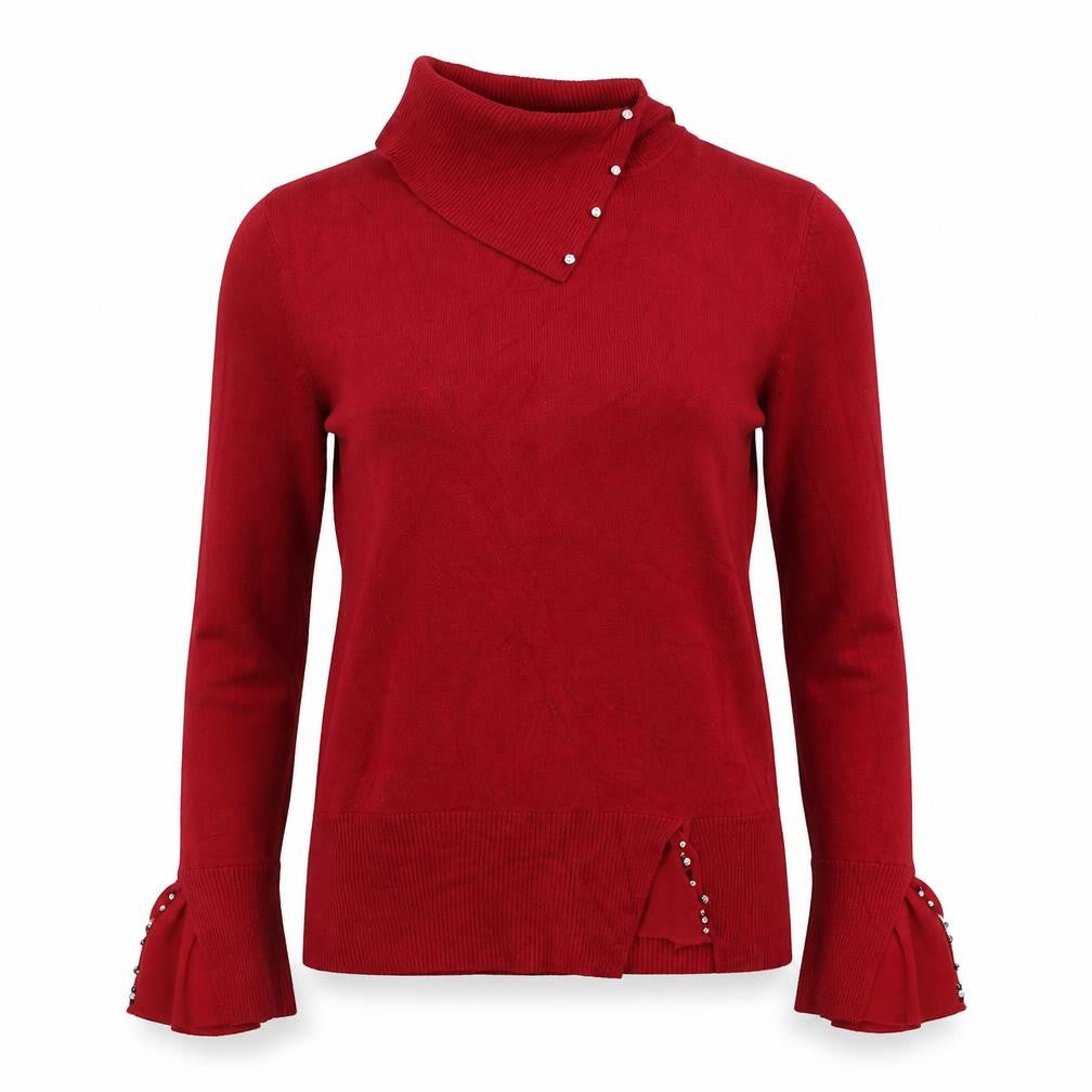 Vuka Womens Red  Nylon Jersey Blouse Size 12 Roll Neck