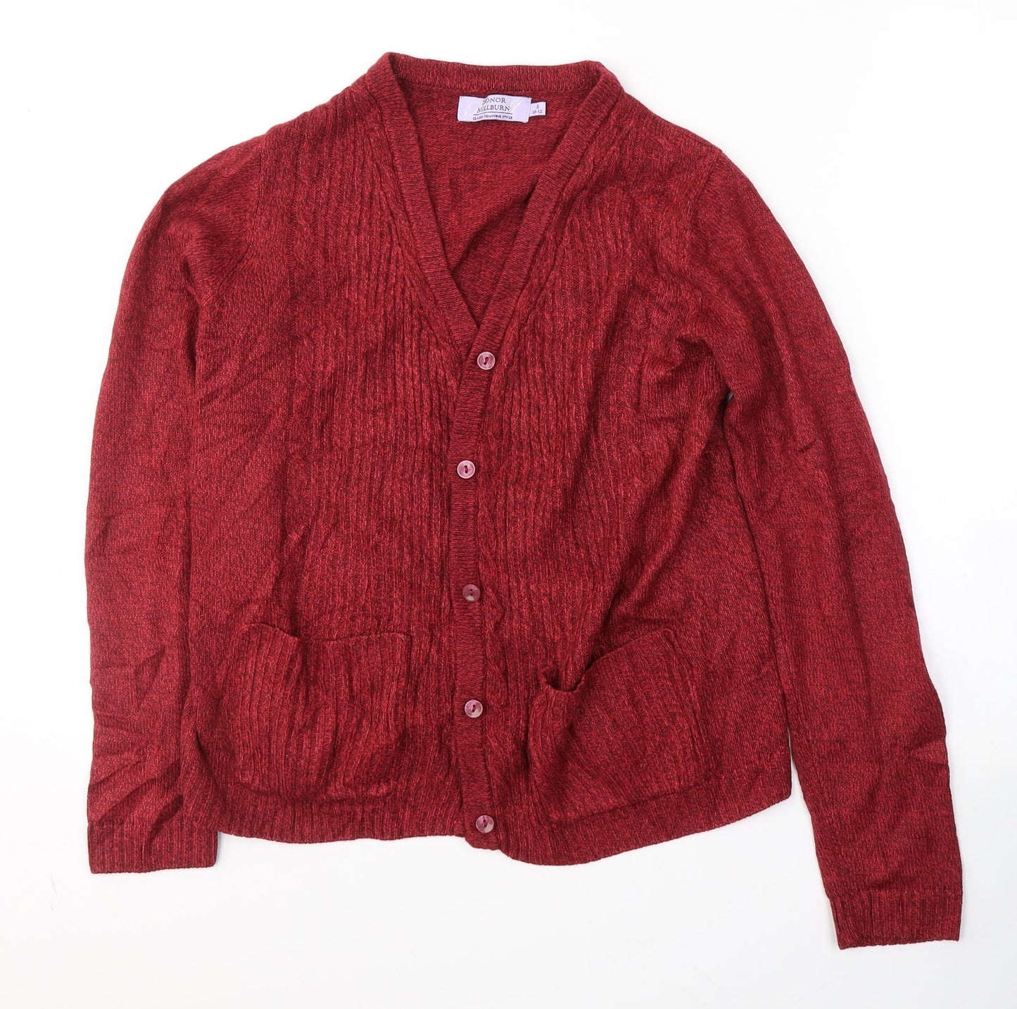 EWM Womens Red V-Neck  Acrylic Cardigan Jumper Size 10