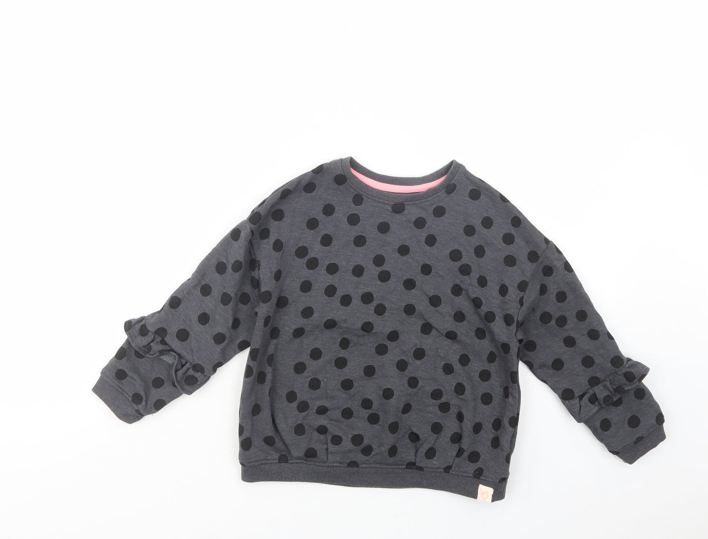 NEXT Girls Grey Polka Dot Cotton Pullover Sweatshirt Size 5-6 Years  Pullover