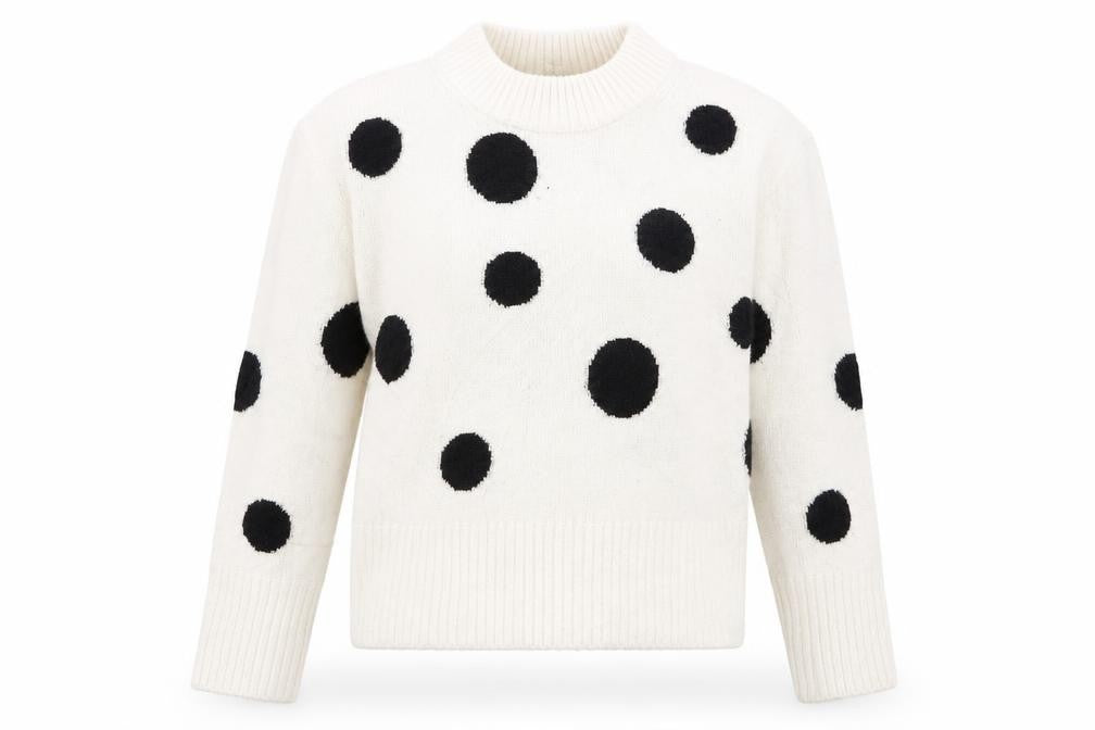 Marks & Spencer Womens Ivory Mock Neck Polka Dot Acrylic Pullover Jumper Size S