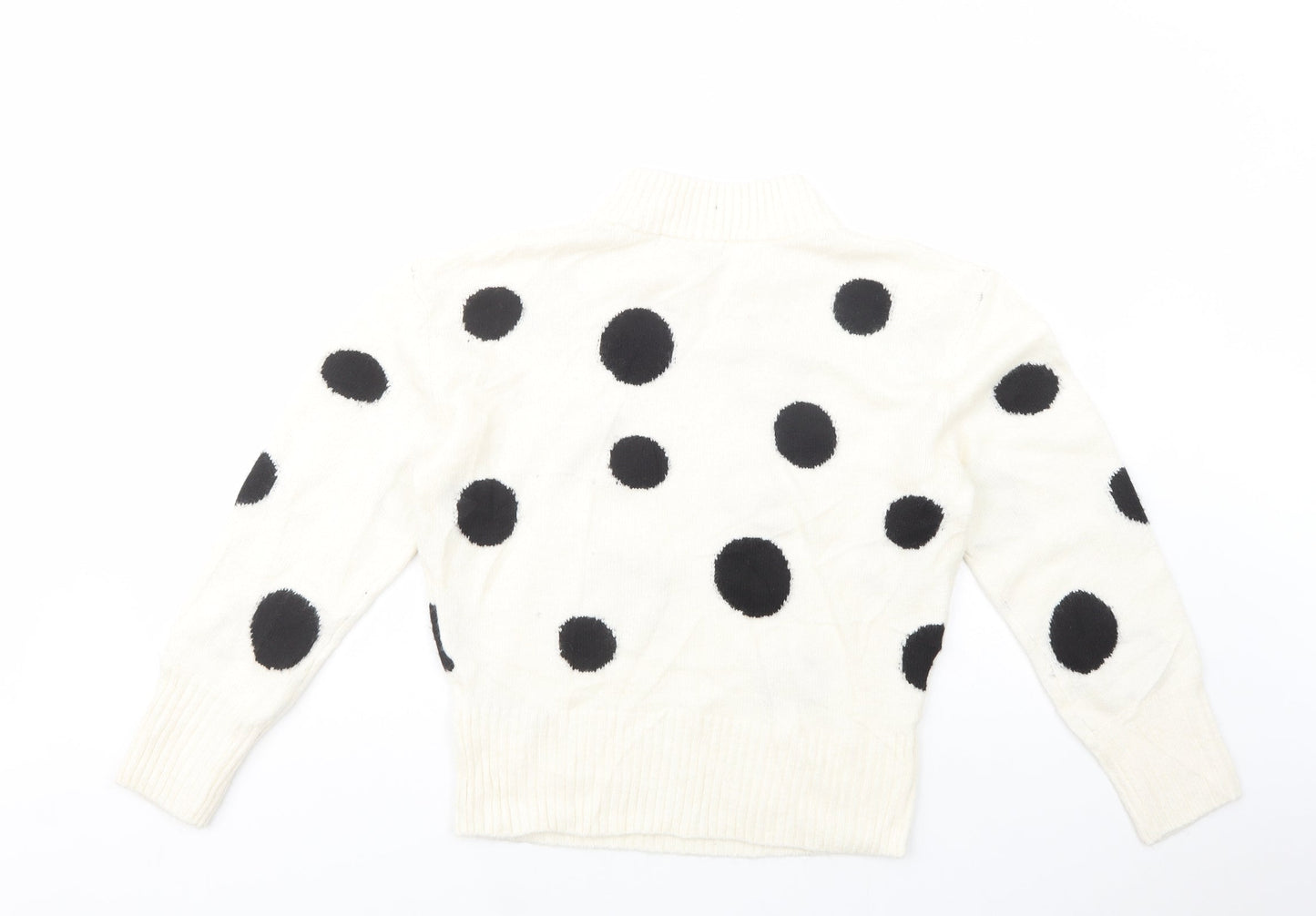 Marks and Spencer Womens Ivory Mock Neck Polka Dot Acrylic Pullover Jumper Size S
