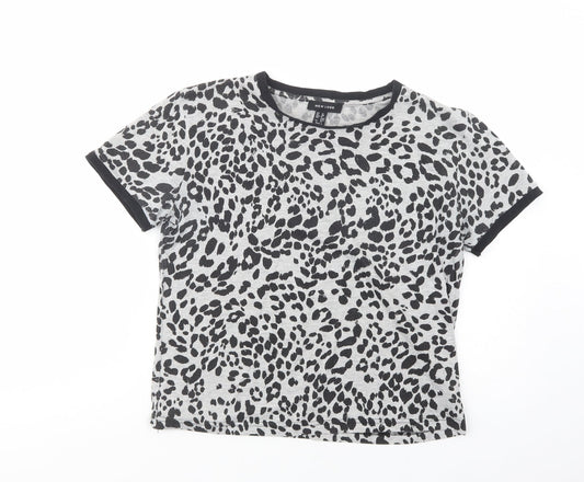 New Look Womens Grey Animal Print Polyester Basic T-Shirt Size 12 Crew Neck