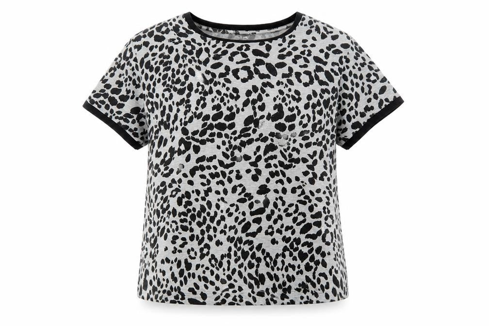 New Look Womens Grey Animal Print Polyester Basic T-Shirt Size 12 Crew Neck