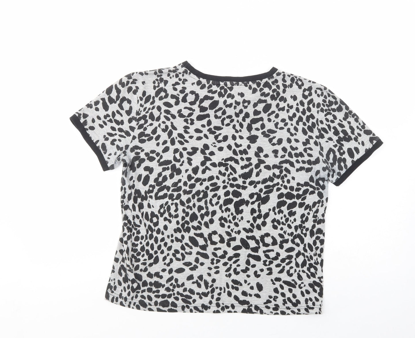 New Look Womens Grey Animal Print Polyester Basic T-Shirt Size 12 Crew Neck