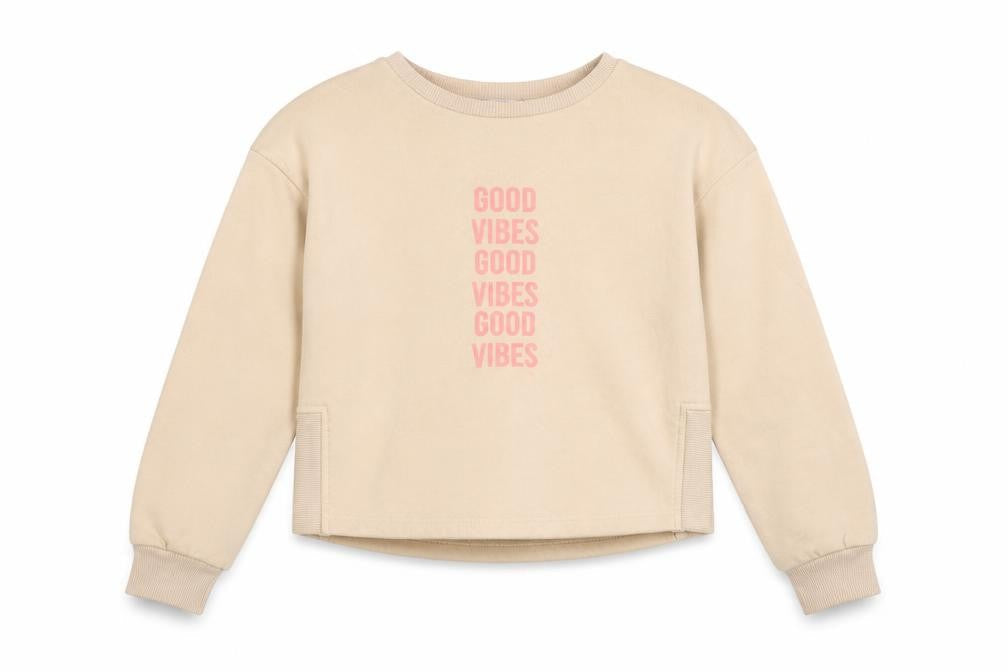 Primark Girls Beige  Cotton Pullover Sweatshirt Size 10-11 Years  Pullover - Good Vibes
