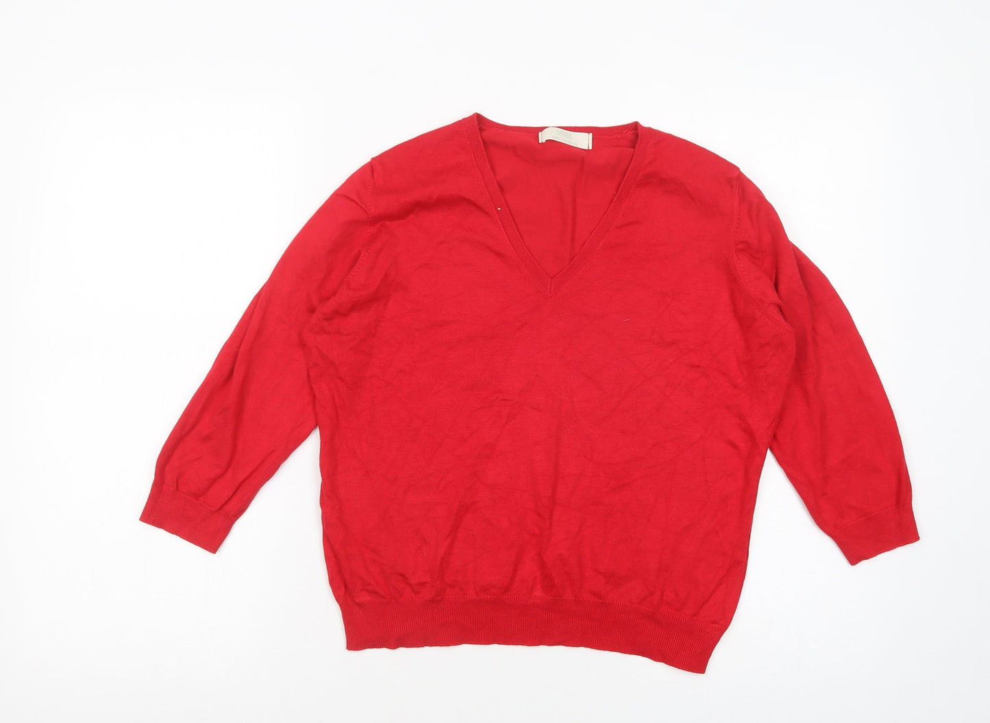 Marks and Spencer Womens Red V-Neck  Viscose Pullover Jumper Size 18