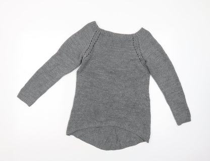 Made in Italy Womens Grey Boat Neck  Acrylic Pullover Jumper Size S