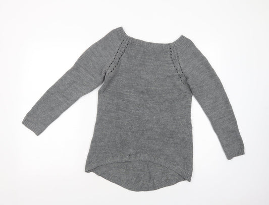 Made in Italy Womens Grey Boat Neck  Acrylic Pullover Jumper Size S