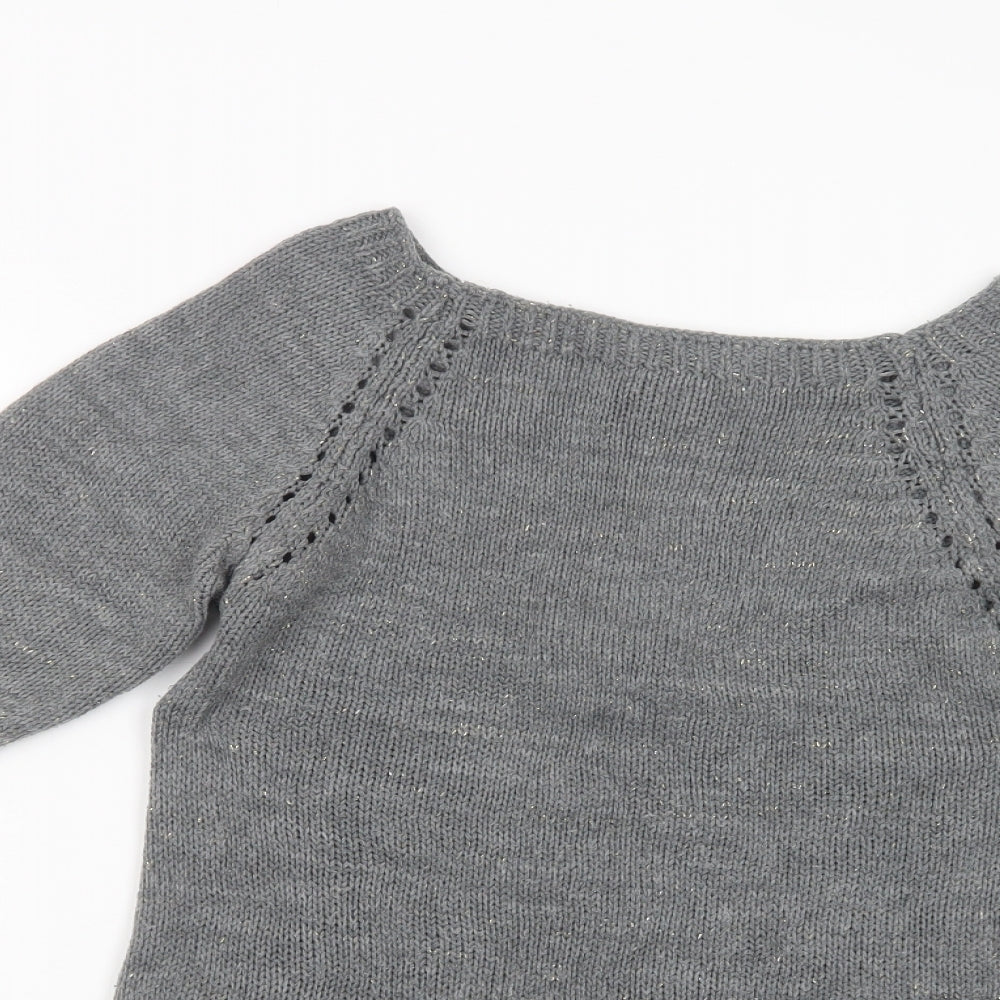 Made in Italy Womens Grey Boat Neck  Acrylic Pullover Jumper Size S
