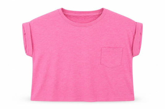 Dunnes Girls Pink  Cotton Cropped T-Shirt Size 7 Years Crew Neck Pullover - Chest Pocket