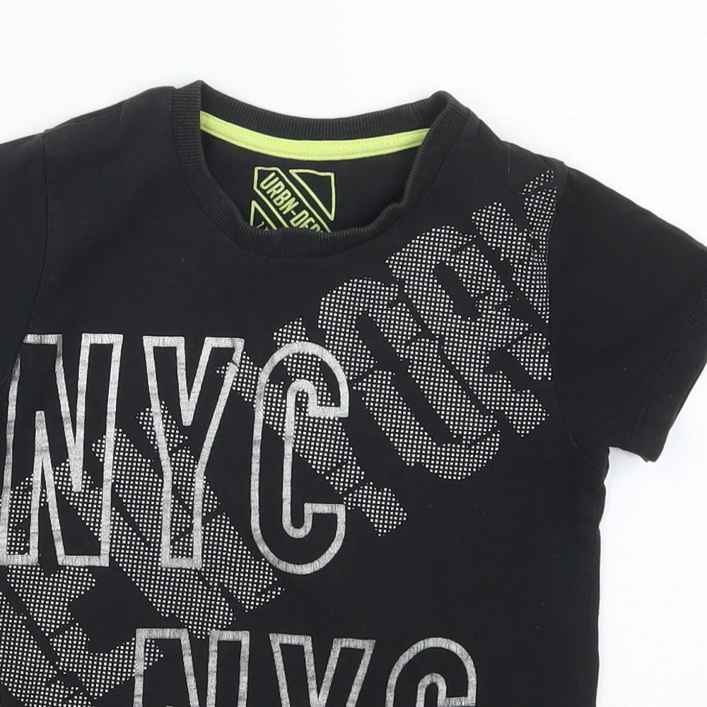 Matalan Boys Black  Cotton Basic T-Shirt Size 7 Years Crew Neck Pullover - NYC