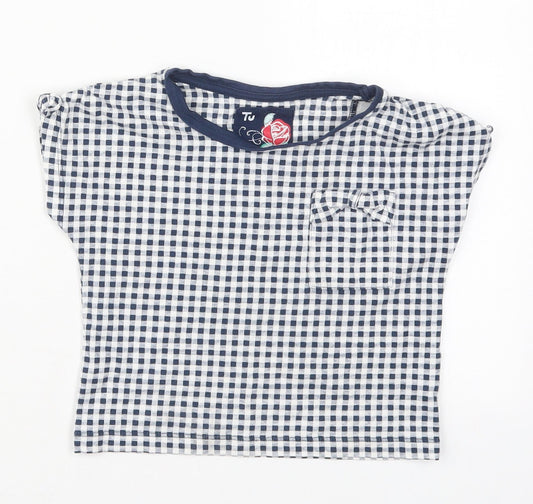 TU Girls Blue Check Cotton Basic T-Shirt Size 6 Years Crew Neck Pullover
