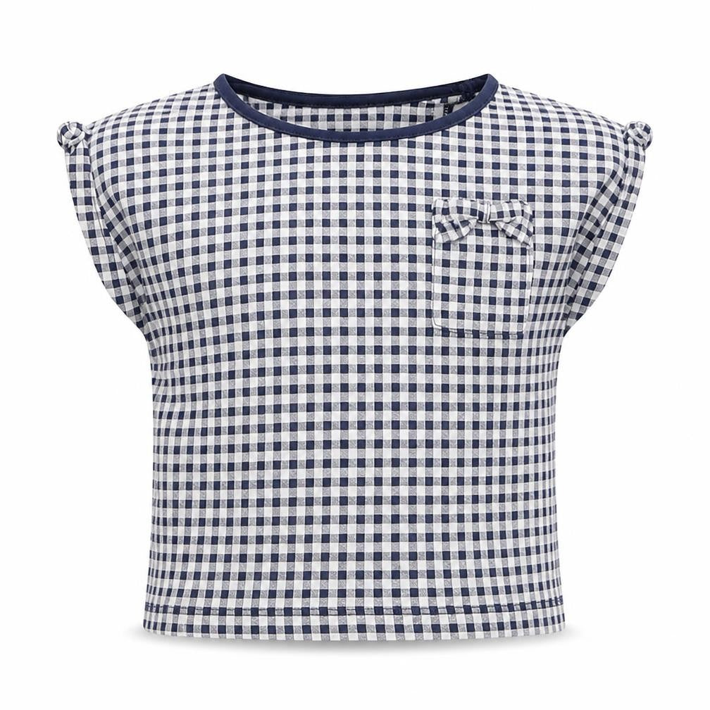 TU Girls Blue Check Cotton Basic T-Shirt Size 6 Years Crew Neck Pullover