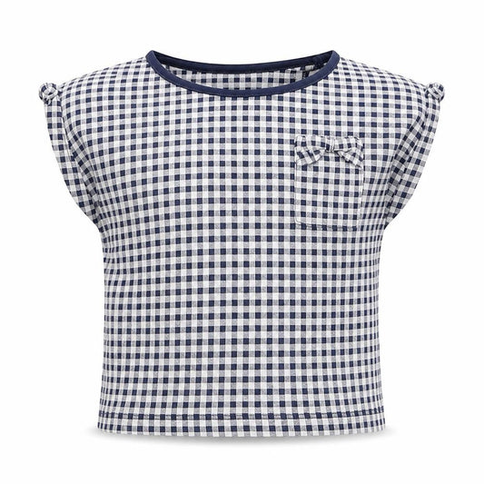 Tu Girls Blue Check Cotton Basic T-Shirt Size 6 Years Crew Neck Pullover