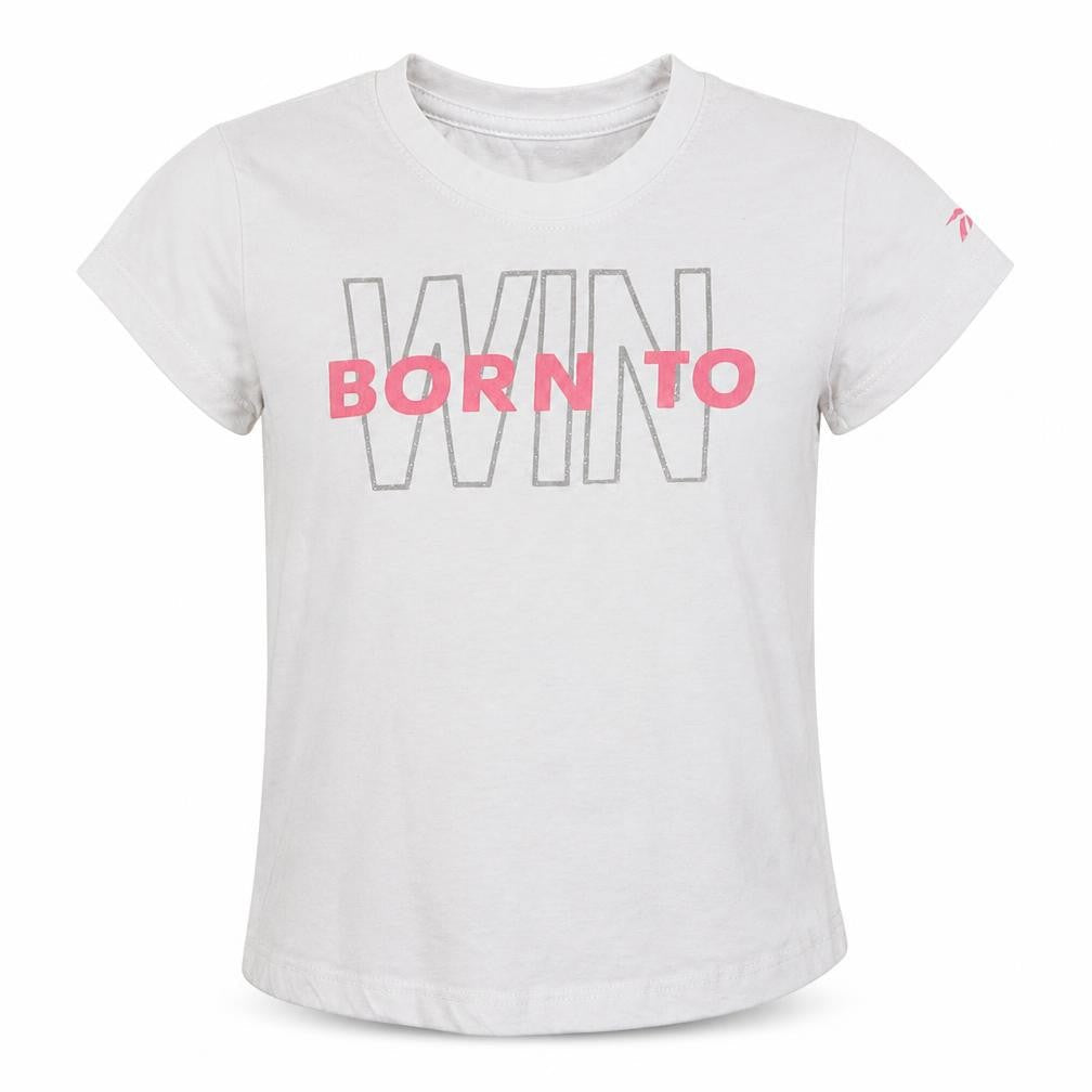 Reebok Girls White  Cotton Basic T-Shirt Size 7-8 Years Crew Neck Pullover - Born to Win