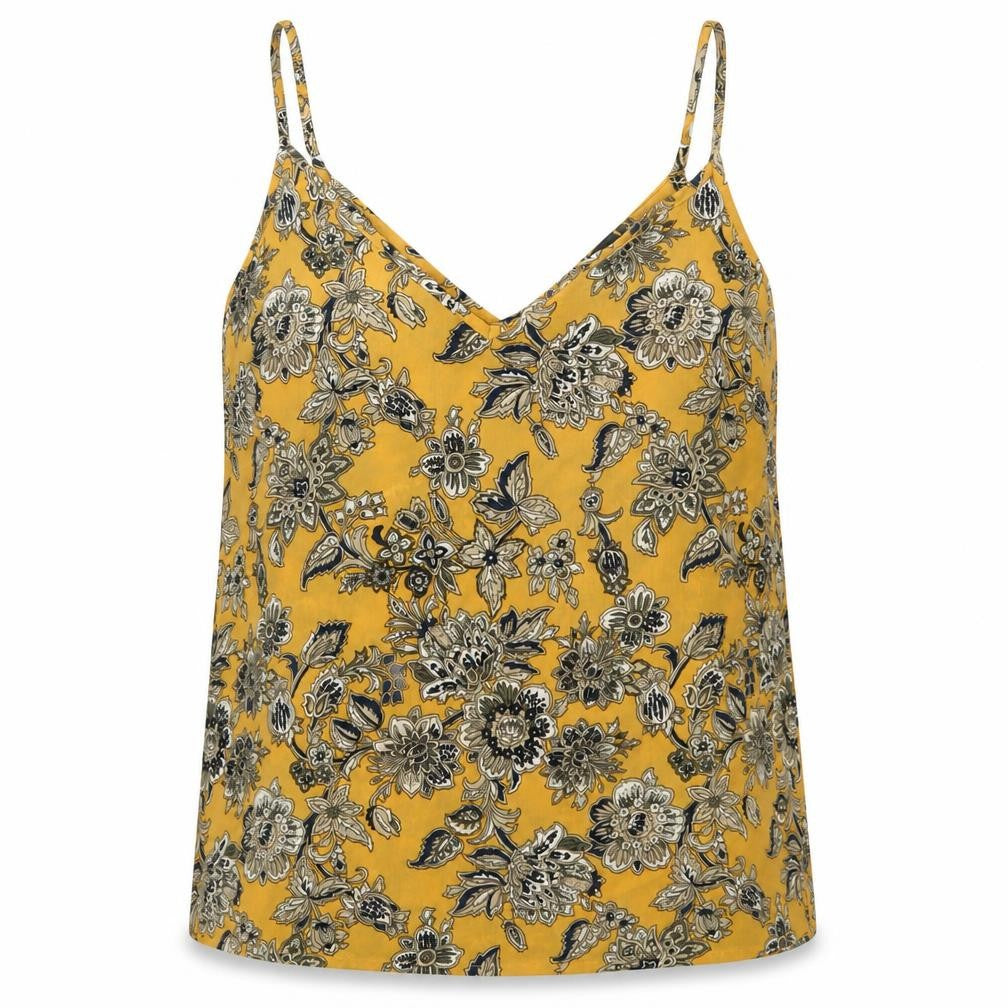 Studio Womens Yellow Floral Polyester Basic Tank Size 12 V-Neck