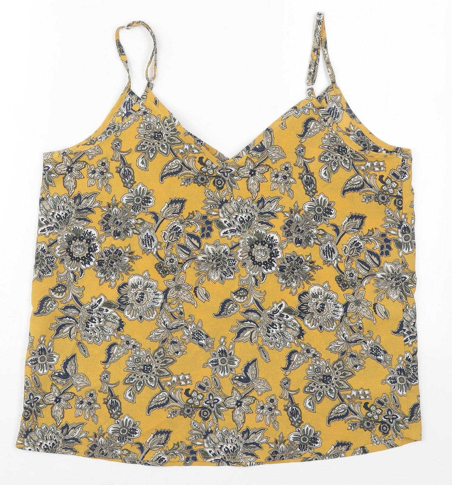 Studio Womens Yellow Floral Polyester Basic Tank Size 12 V-Neck