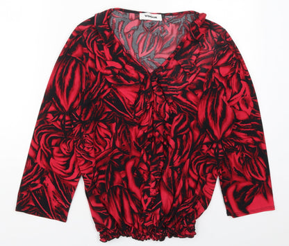 Preloved Vogue Womens Red Floral Polyester Basic Blouse Size 10 V-Neck - Roses - Front