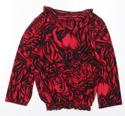 Preloved Vogue Womens Red Floral Polyester Basic Blouse Size 10 V-Neck - Roses - Back