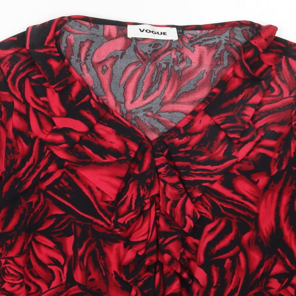 Vogue Womens Red Floral Polyester Basic Blouse Size 10 V-Neck - Roses