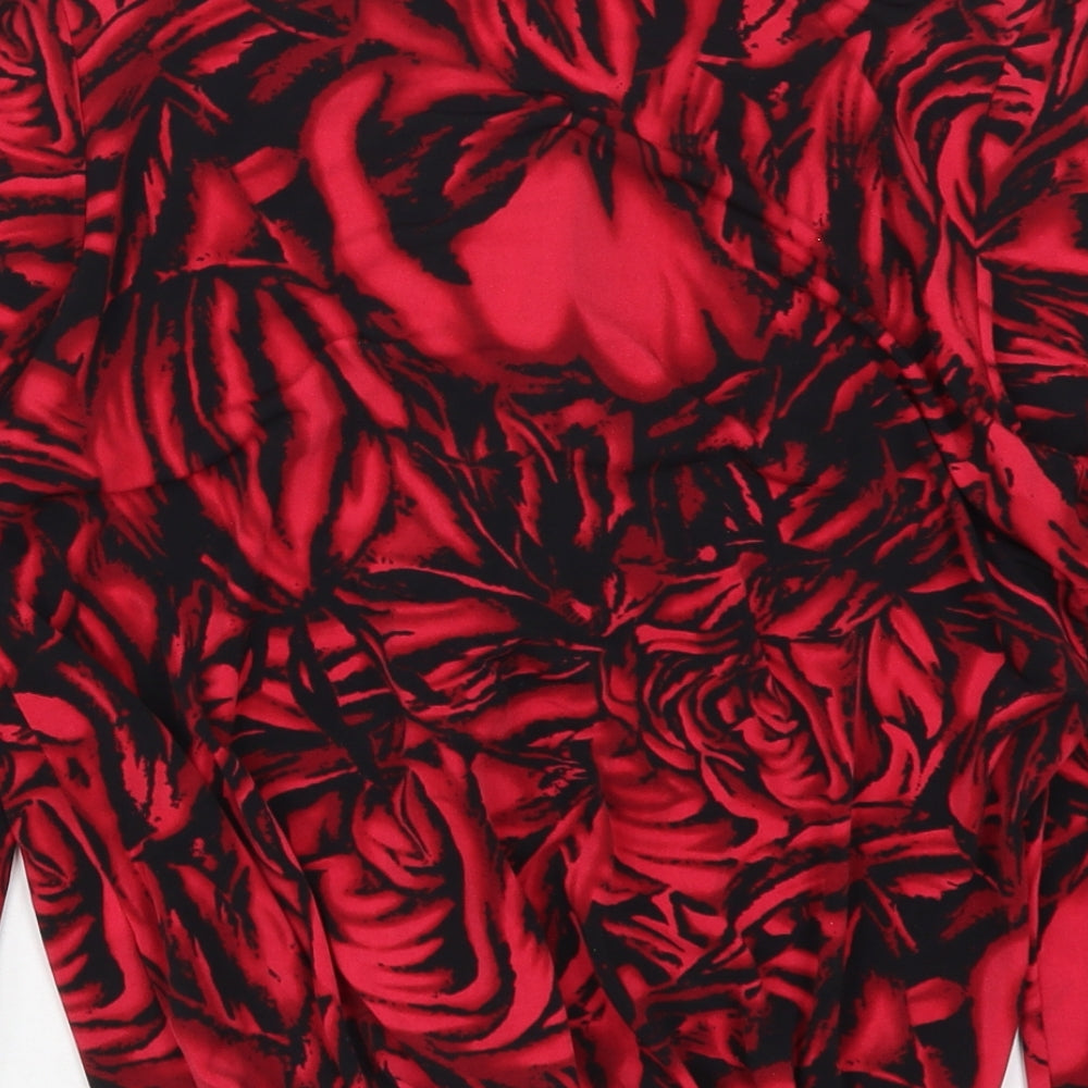 Vogue Womens Red Floral Polyester Basic Blouse Size 10 V-Neck - Roses