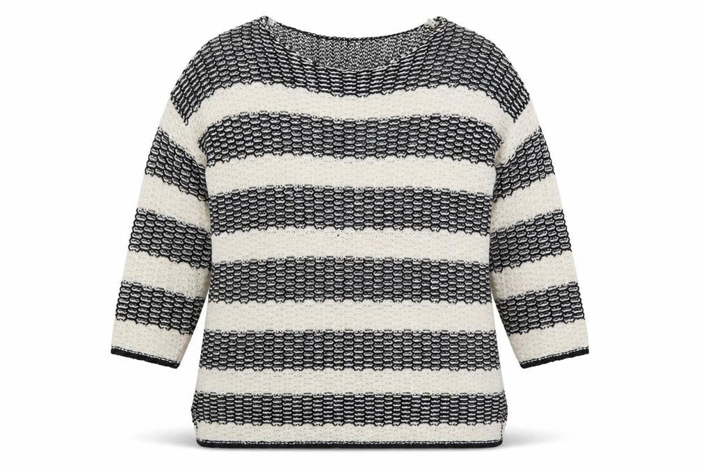 Papaua Womens Ivory Boat Neck Striped Acrylic Pullover Jumper Size M