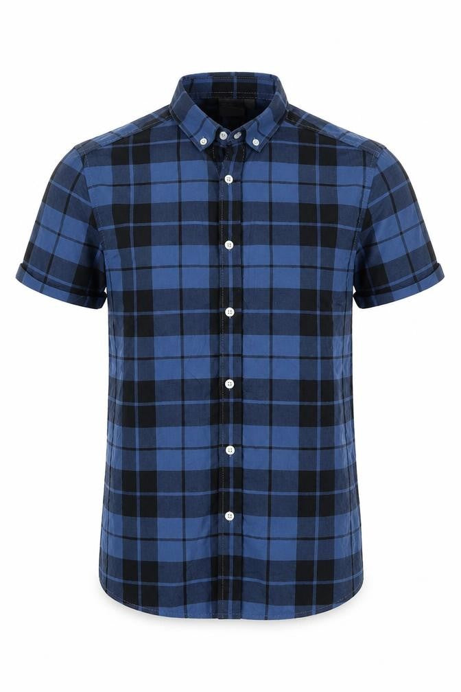 ASOS Mens Blue Check Cotton  Button-Up Size S Collared Button
