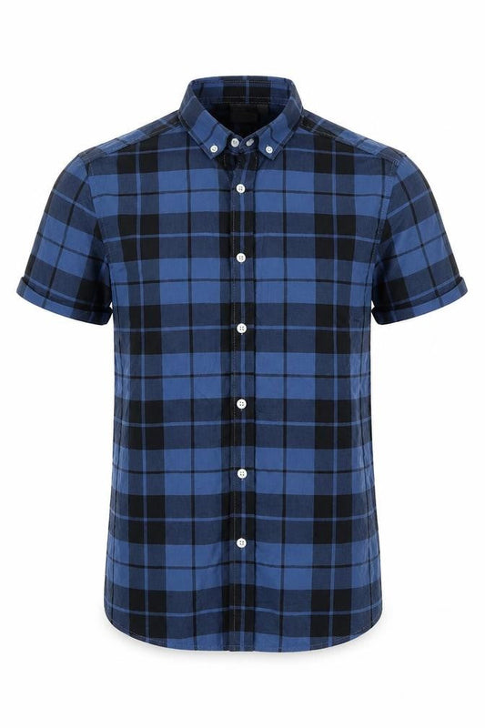 ASOS Mens Blue Check Cotton  Button-Up Size S Collared Button